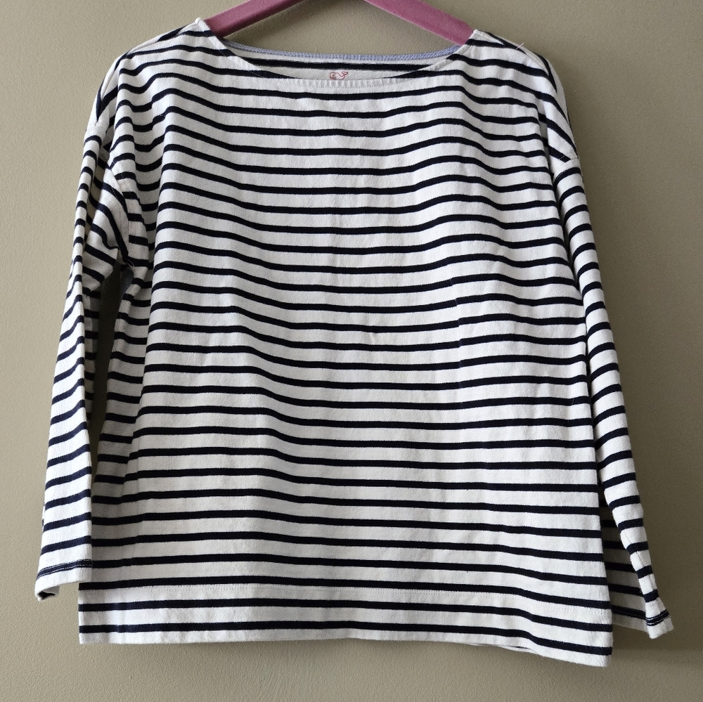 Vineyard Vines Black And White Striped Boat Shirt Size S